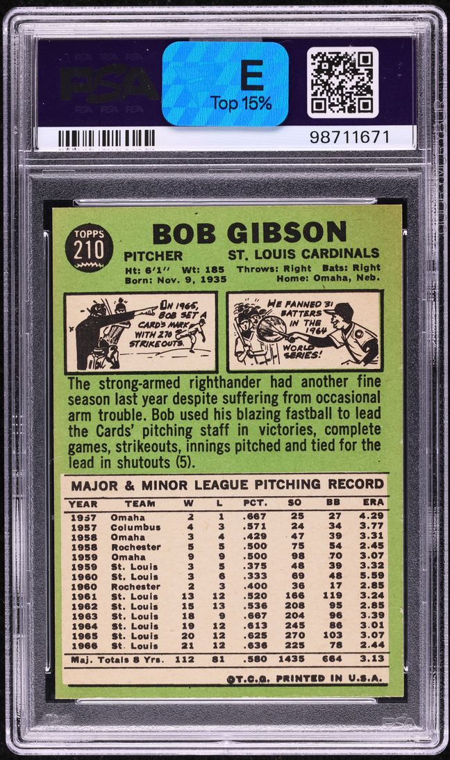 1967 Topps Bob Gibson #210 PSA 8 NM-MT