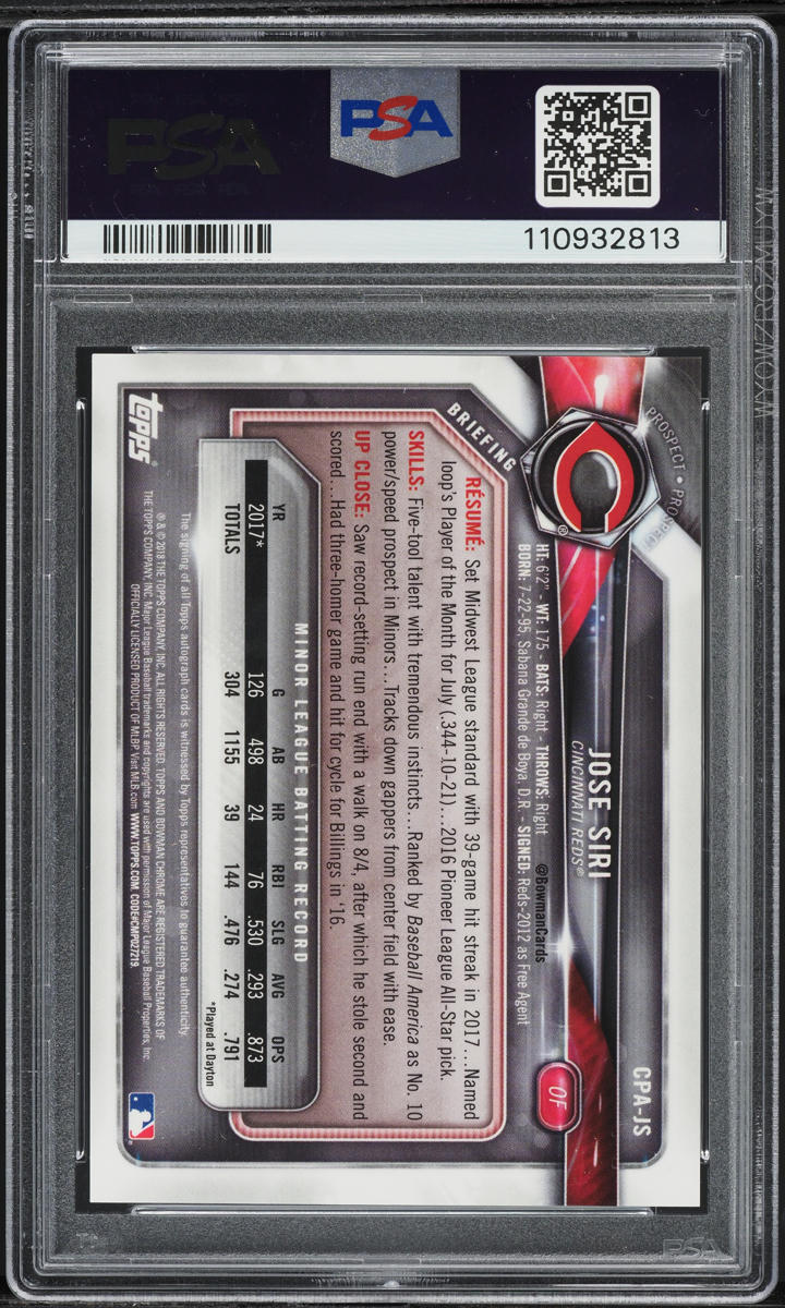 2018 Bowman Chrome Jose Siri PROSPECT AUTO #CPA-JS PSA 8 NM-MT