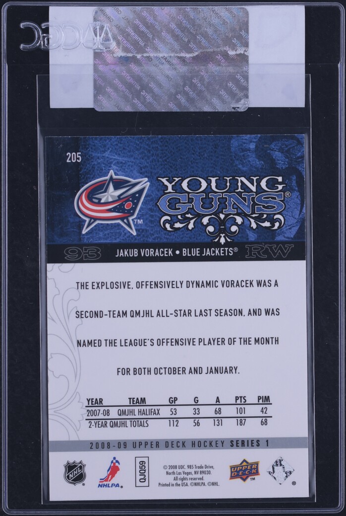 2008 Upper Deck Young Guns Jakub Voracek ROOKIE #205 CGC AUTH