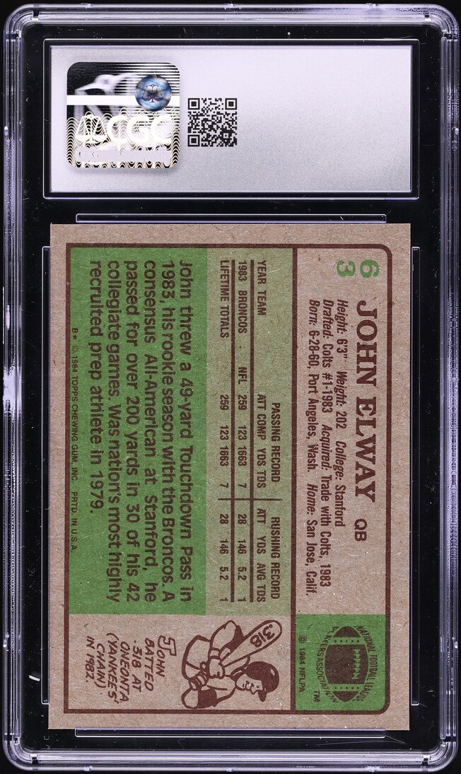 1984 Topps Football John Elway ROOKIE #63 CGC 6.5 EXMT+