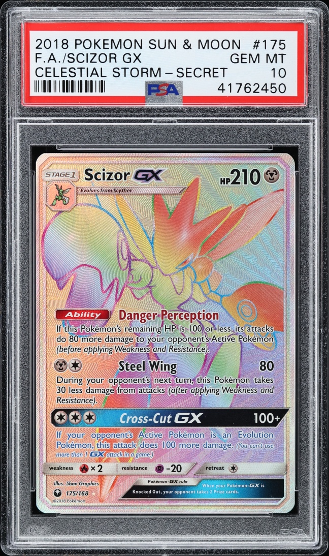 2018 Pokemon Sun & Moon Celestial Storm Rainbow Rare Scizor GX #175 PSA 10 GEM MINT