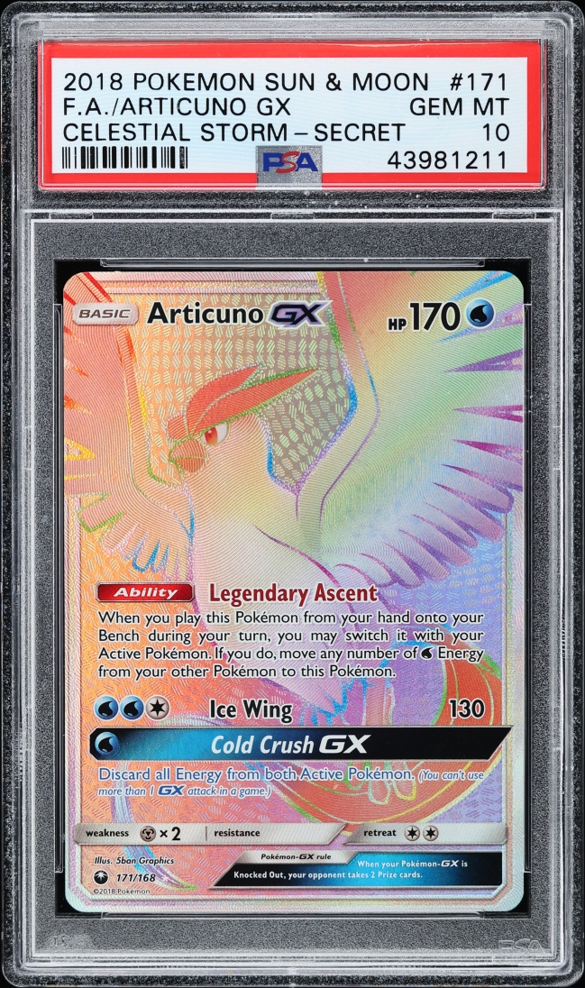 2018 Pokemon Sun & Moon Celestial Storm Rainbow Rare Articuno GX #171 PSA 10 GEM MINT