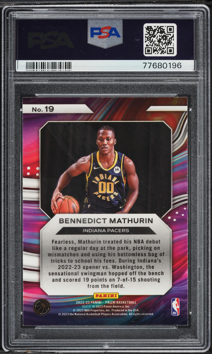 2022 Panini Prizm Instant Impact Bennedict Mathurin ROOKIE #19 PSA 10 GEM MINT