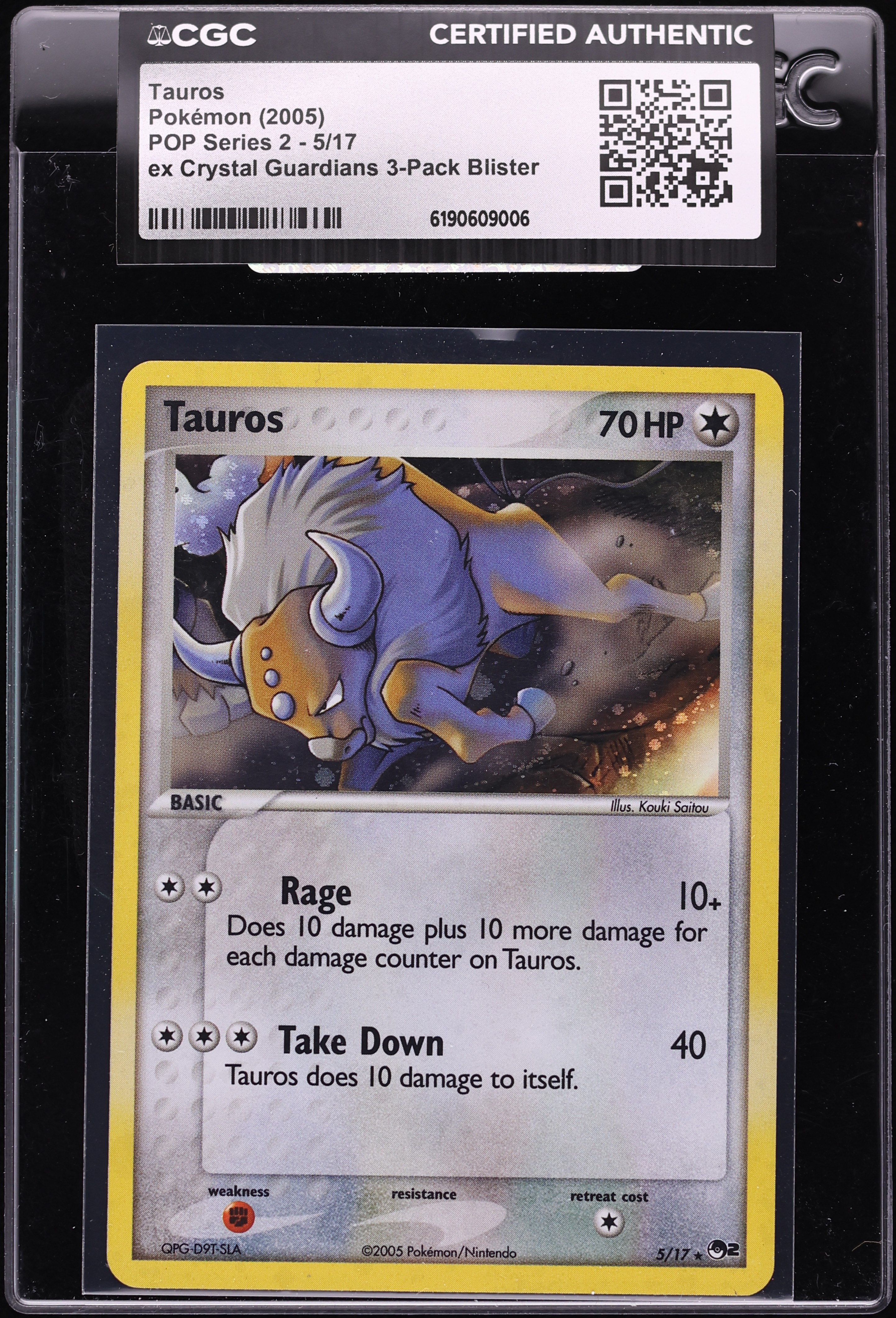 2005 Pokemon POP Series 2 Holo Tauros #5 CGC AUTH