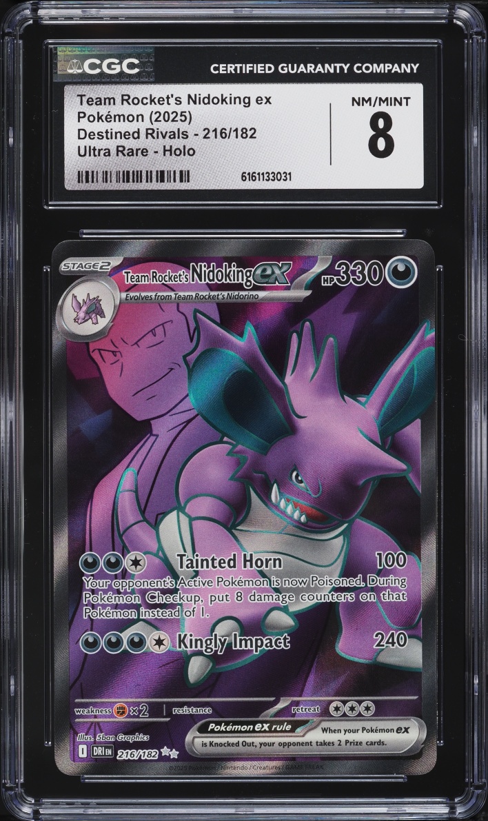 2025 Pokemon Scarlet & Violet Destined Rivals Full Art Team Rocket's Nidoking ex #216 CGC 8