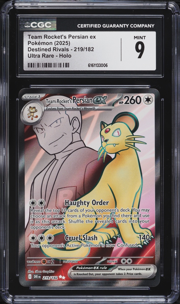 2025 Pokemon Scarlet & Violet Destined Rivals Full Art Team Rocket's Persian ex #219 CGC 9 MINT