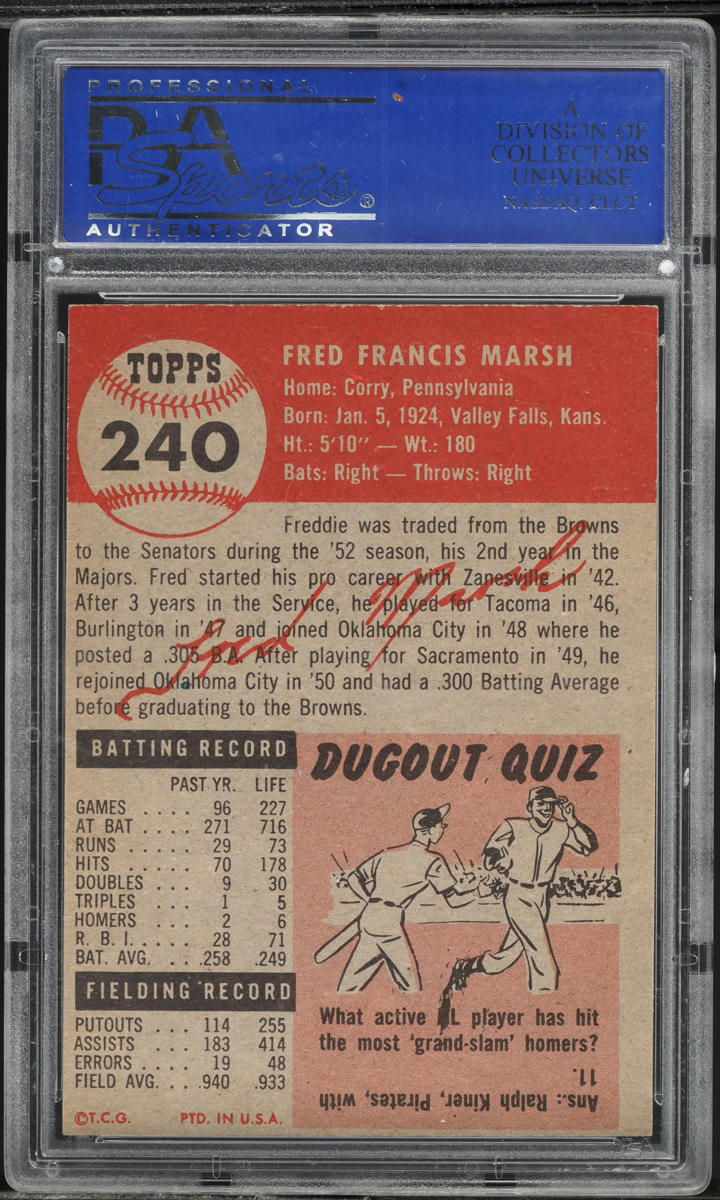 1953 Topps Freddie Marsh #240 PSA 5 EX