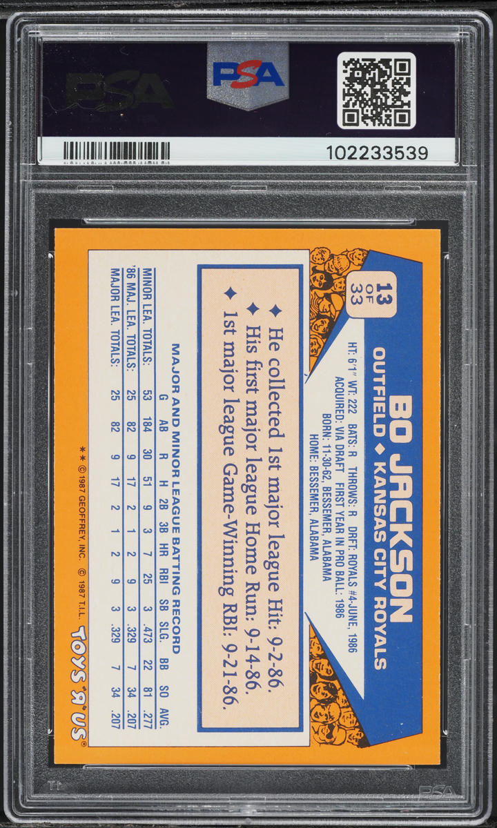 1987 Toys 'R' Us Bo Jackson ROOKIE #13 PSA 6 EXMT