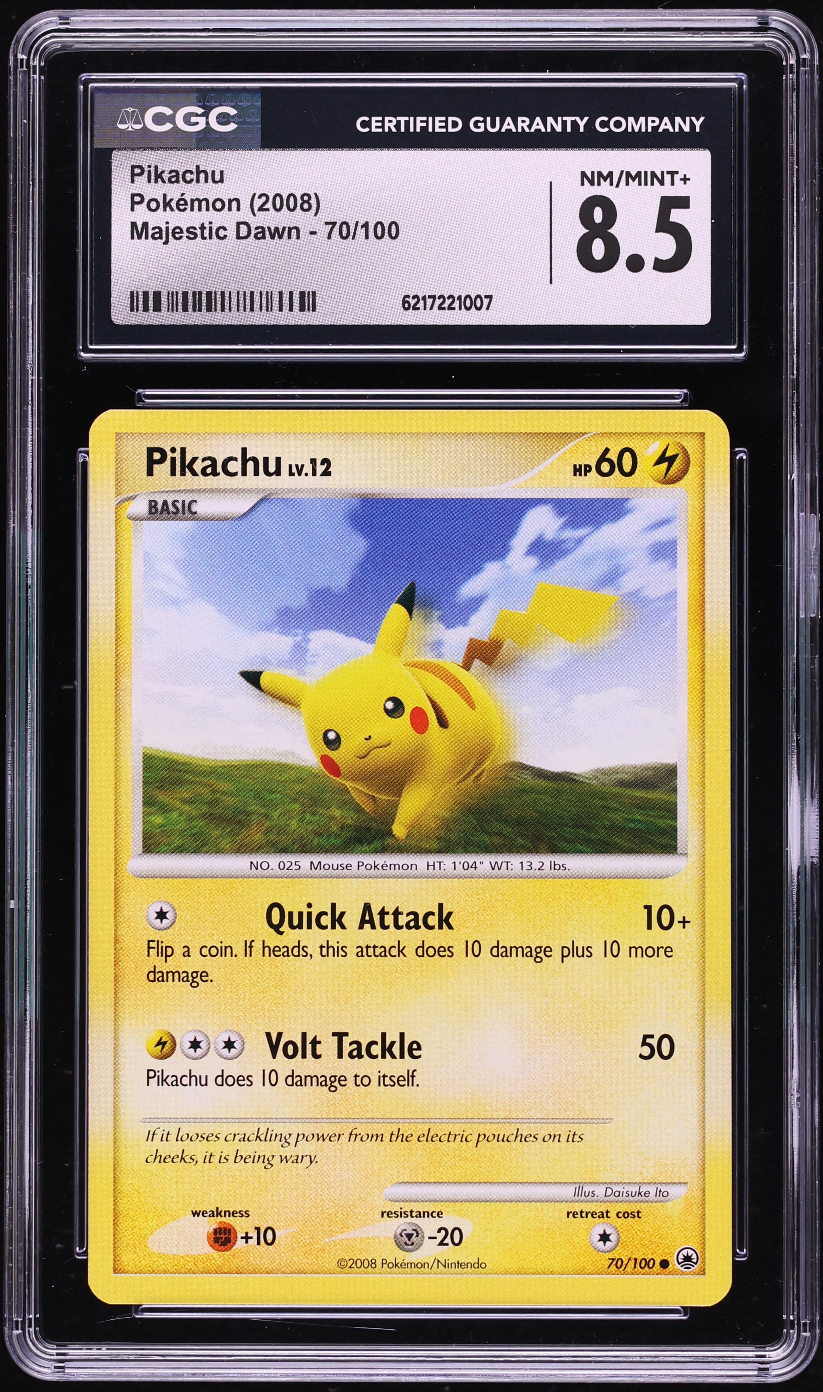 2008 Pokemon Diamond & Pearl Majestic Dawn Pikachu #70 CGC 8.5 NM-MT+