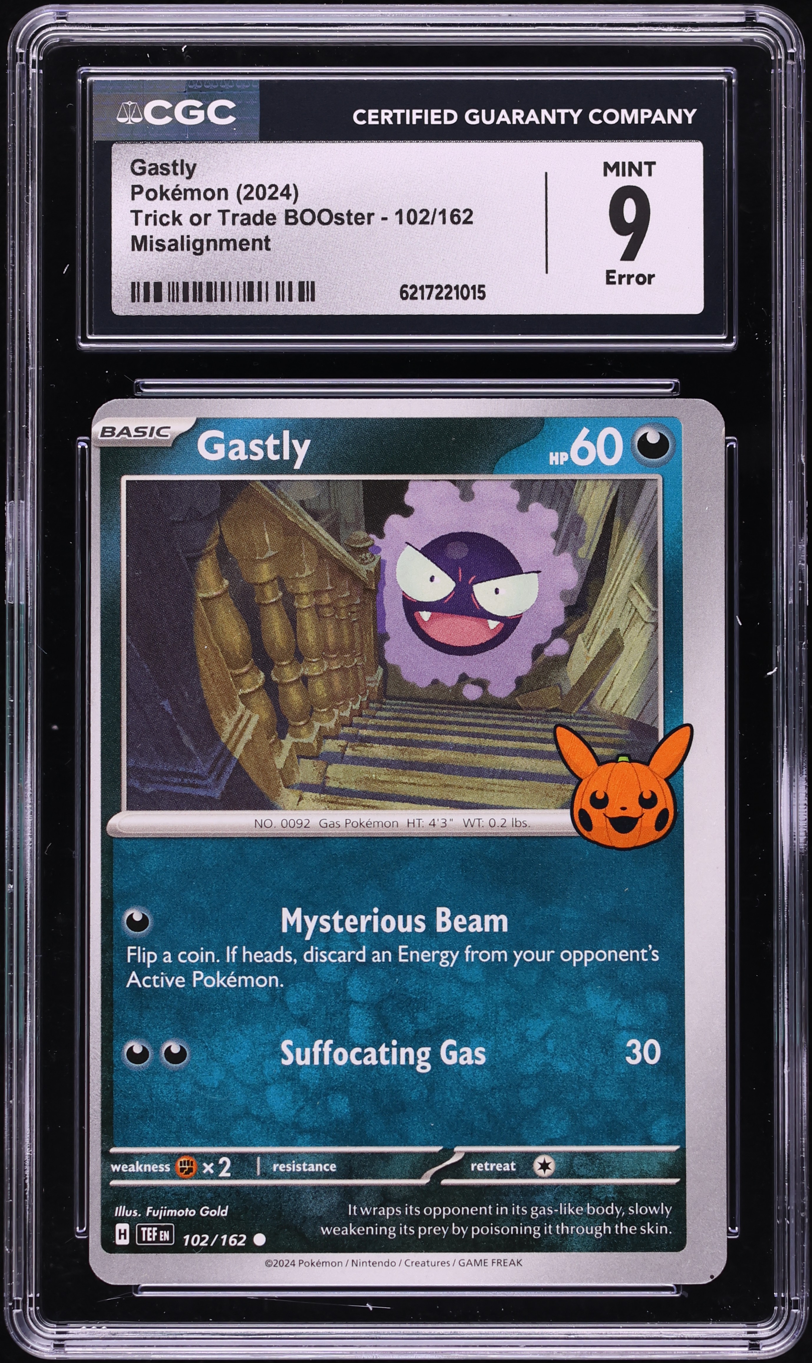 2024 Pokemon Scarlet & Violet Trick Or Trade BOOster Misalignment Gastly #102 CGC 9 MINT