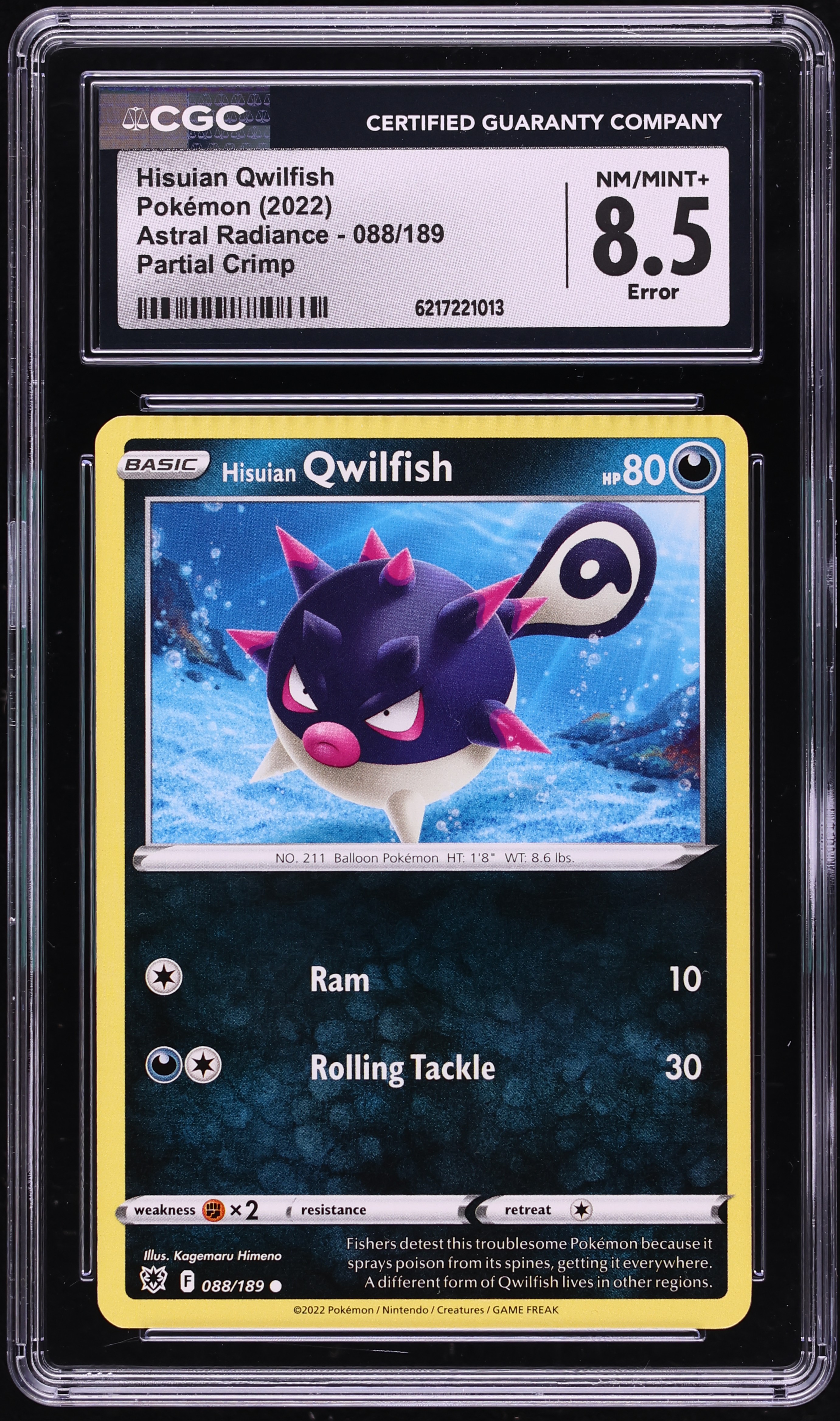 2022 Pokemon Sword & Shield Astral Radiance Partial Crimp Error Hisuian Qwilfish #088 CGC 8.5