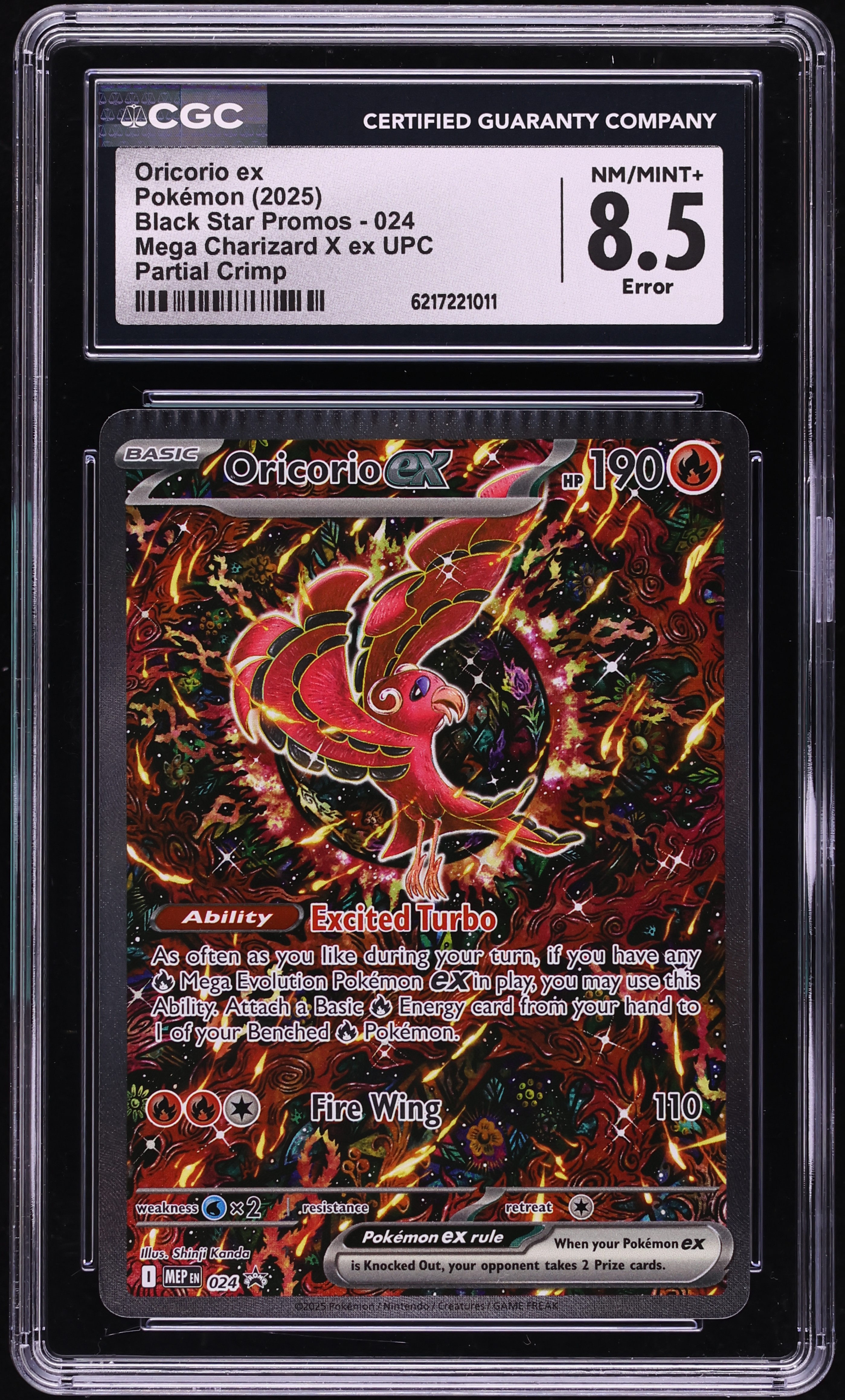 2025 Pokemon Mega Evolution Promo Charizard X UPC Alt Art Oricorio Partial Crimp EX CGC 8.5