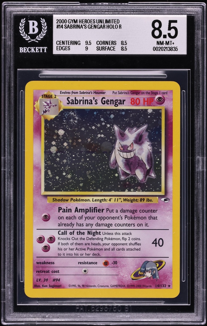 2000 Pokemon Gym Heroes Holo Sabrina's Gengar #14 BGS 8.5 NM-MT+