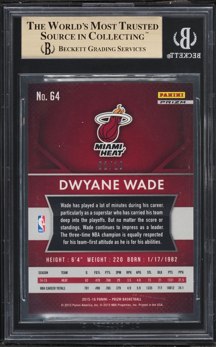 2015 Panini Prizm Gold Dwyane Wade /10 #64 BGS 9.5 GEM MINT - Photo 2