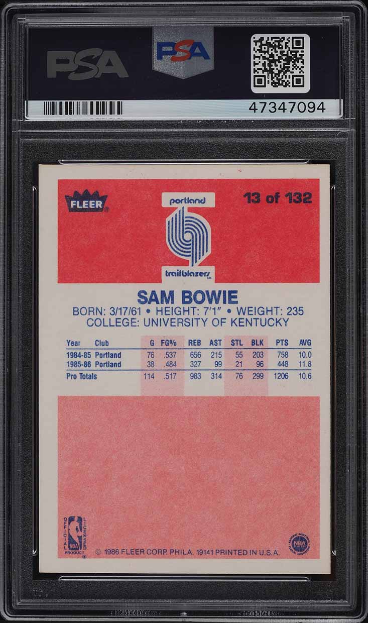 1986 Fleer Basketball Sam Bowie ROOKIE #13 PSA 9 MINT