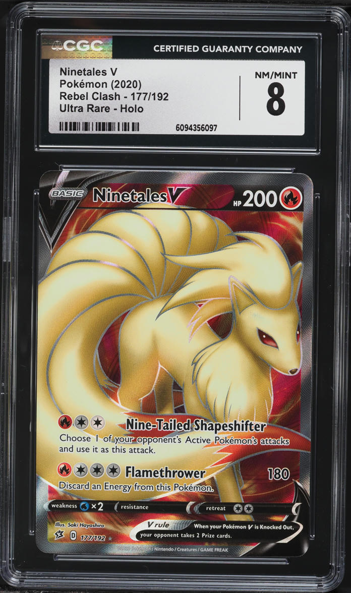 2020 Pokemon Sword & Shield Rebel Clash Full Art Ninetales V #177 CGC 8 NM-MT