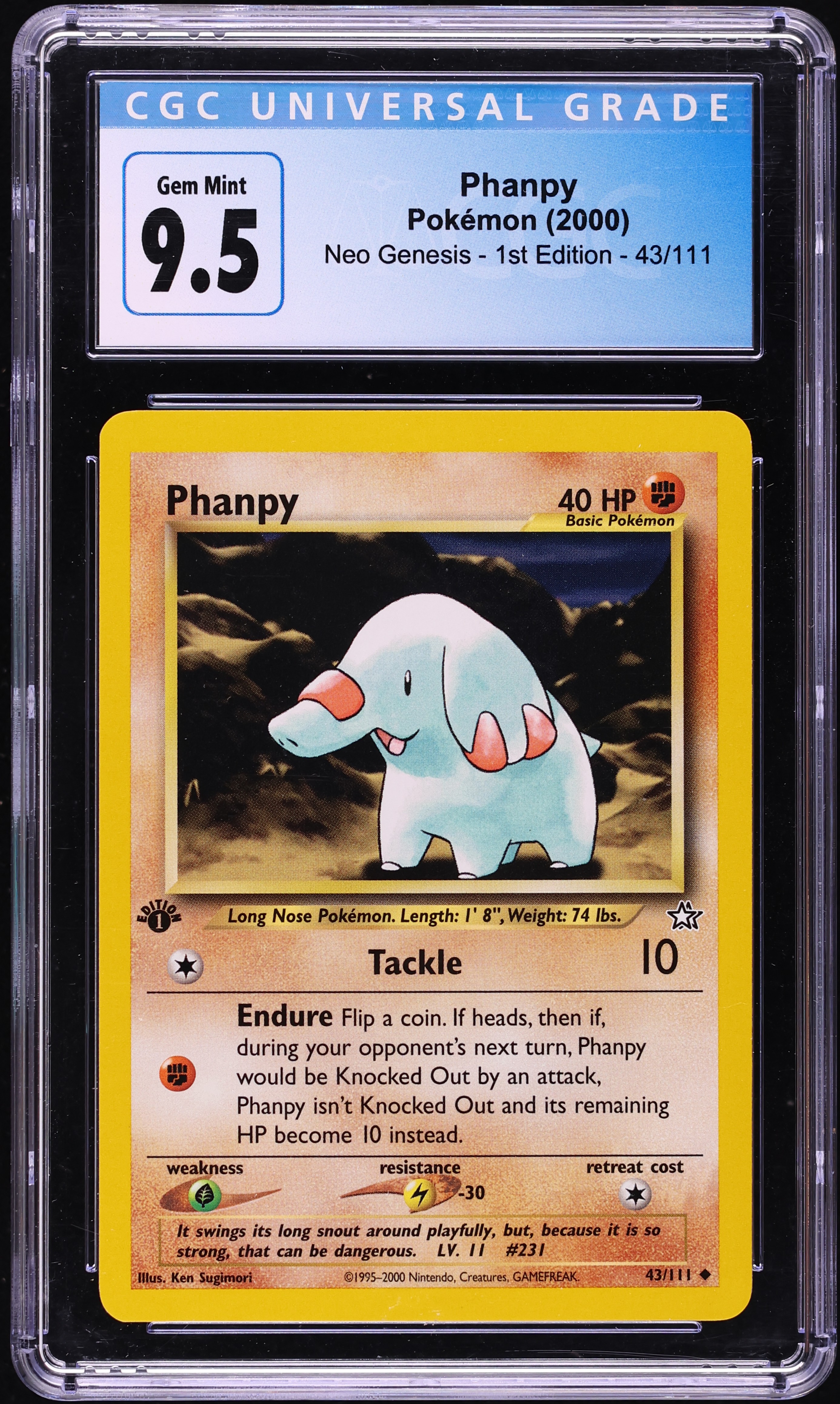 2000 Pokemon Neo Genesis 1st Edition Phanpy #43 CGC 9.5 GEM MINT