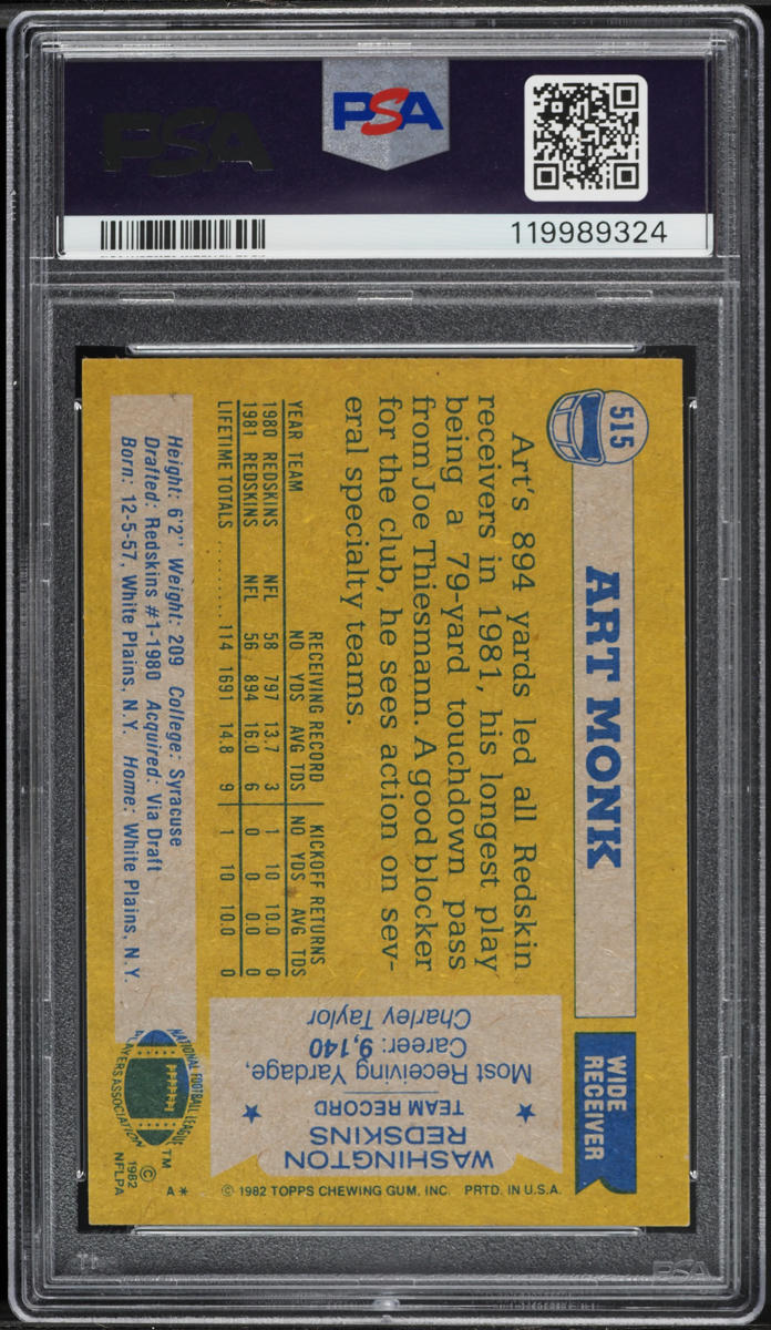 1982 Topps Football Art Monk #515 PSA 6 EXMT