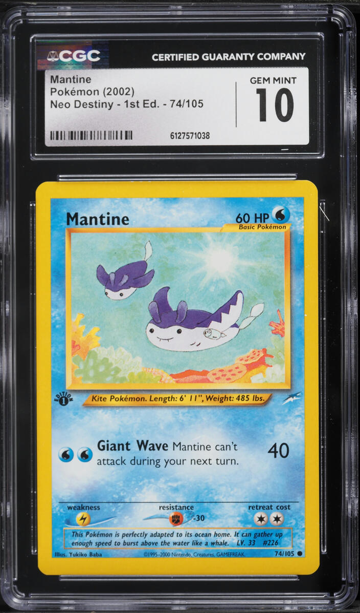 2002 Pokemon Neo Destiny 1st Edition Mantine #74 CGC 10 GEM MINT