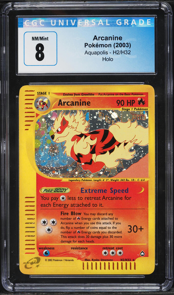 2003 Pokemon Aquapolis Holo Arcanine #H2 CGC 8 NM-MT