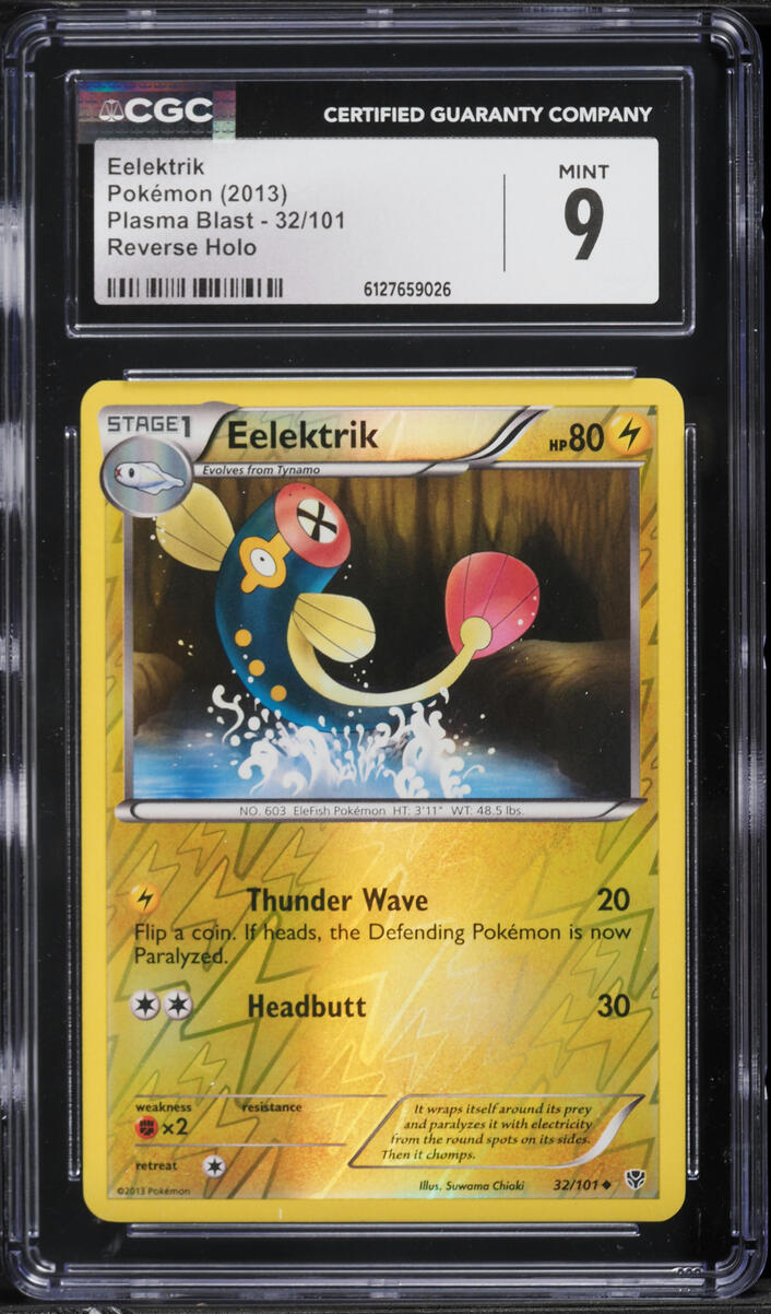 2013 Pokemon Black & White Plasma Blast Reverse Holo Eelektrik #32 CGC 9 MINT