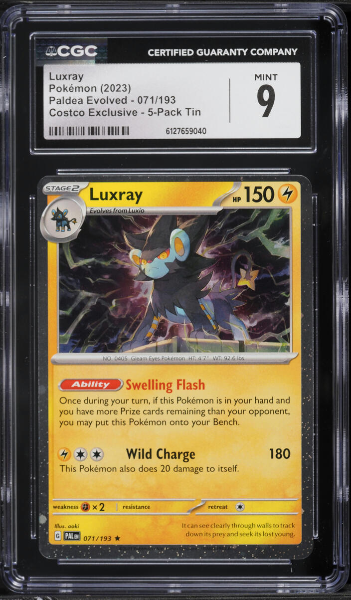 2023 Pokemon Scarlet & Violet Paldea Evolved Costco Exclusive 5-Pack Tin Luxray #71 CGC 9 MINT