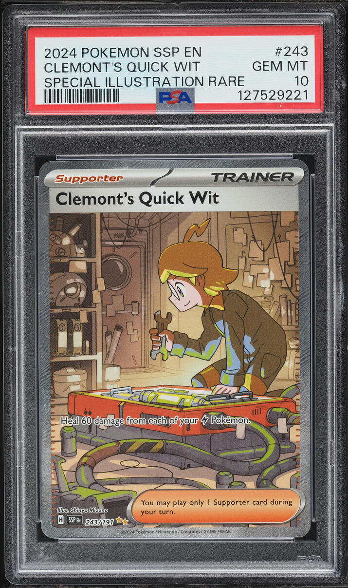 2024 Pokemon Scarlet & Violet Surging Sparks SIR Clemont's Quick Wit #243 PSA 10 GEM MINT