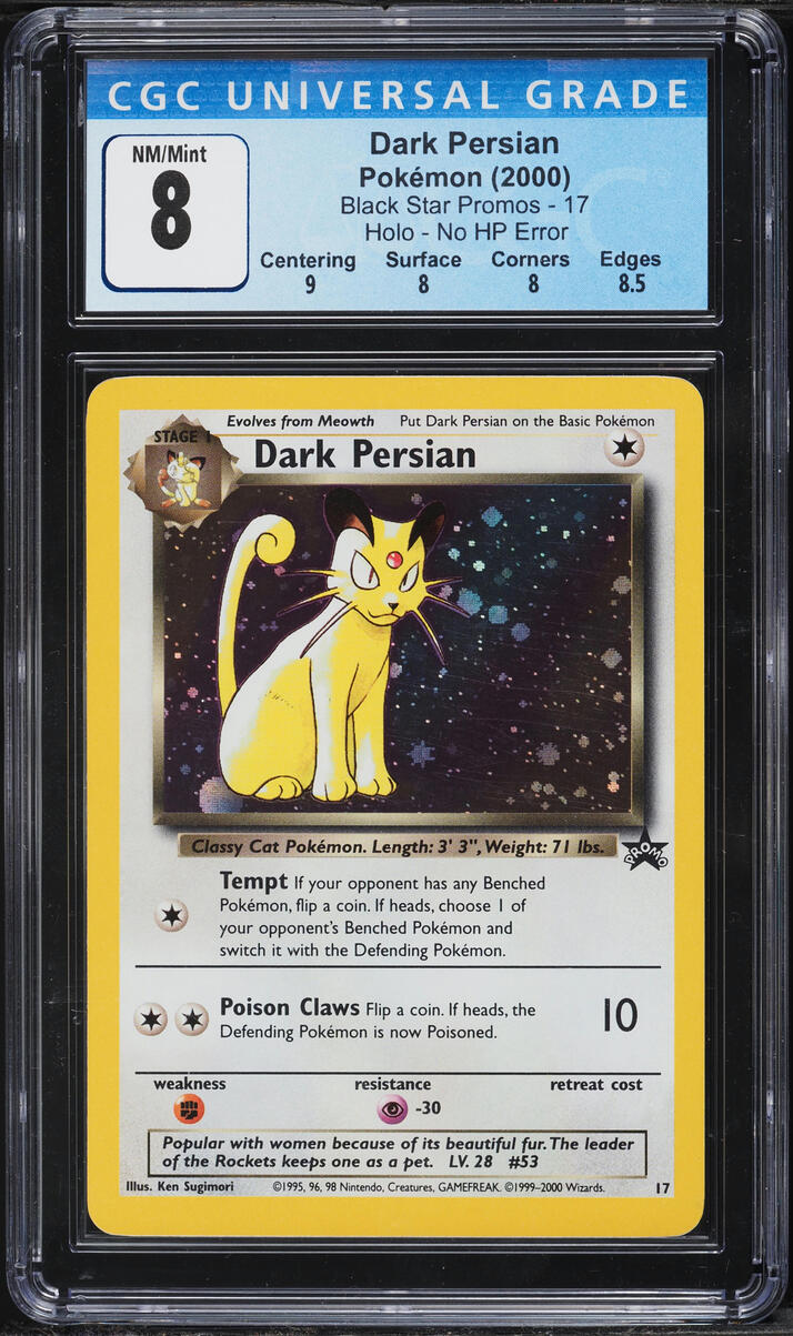 2000 Pokemon Black Star Promo No HP Error Dark Persian #17 CGC 8 NM-MT