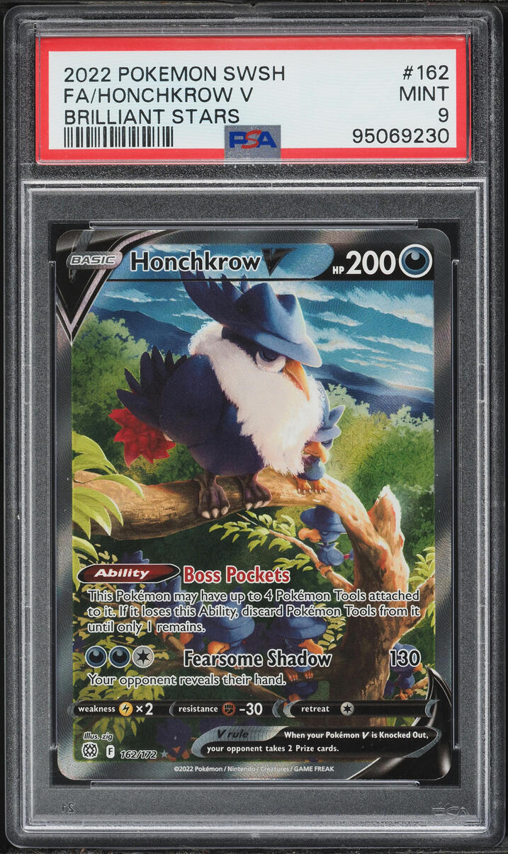 2022 Pokemon Sword & Shield Brilliant Stars Full Art Honchkrow V #162 PSA 9 MINT
