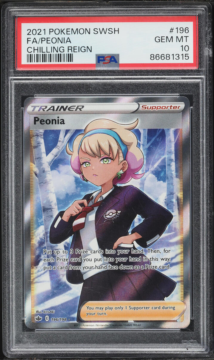 2021 Pokemon Sword & Shield Chilling Reign Full Art Peonia #196 PSA 10 GEM MINT