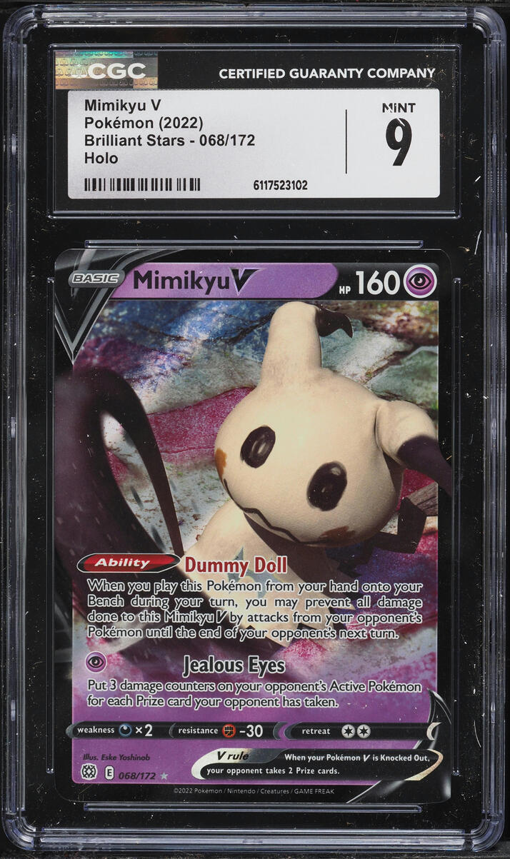 2022 Pokemon Sword & Shield Brilliant Stars Holo Mimikyu V #68 CGC 9 MINT