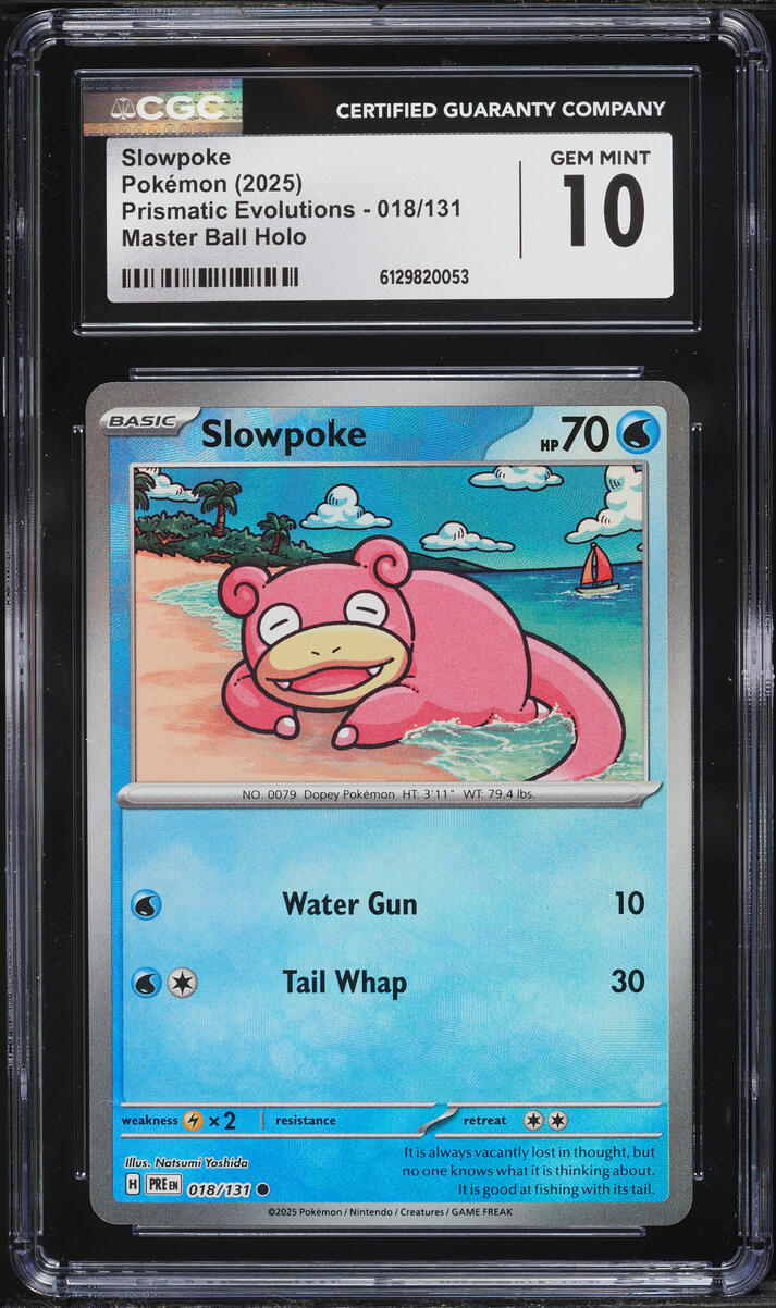2025 Pokemon Scarlet & Violet Prismatic Evolutions Master Ball Holo Slowpoke #18 CGC 10 GEM