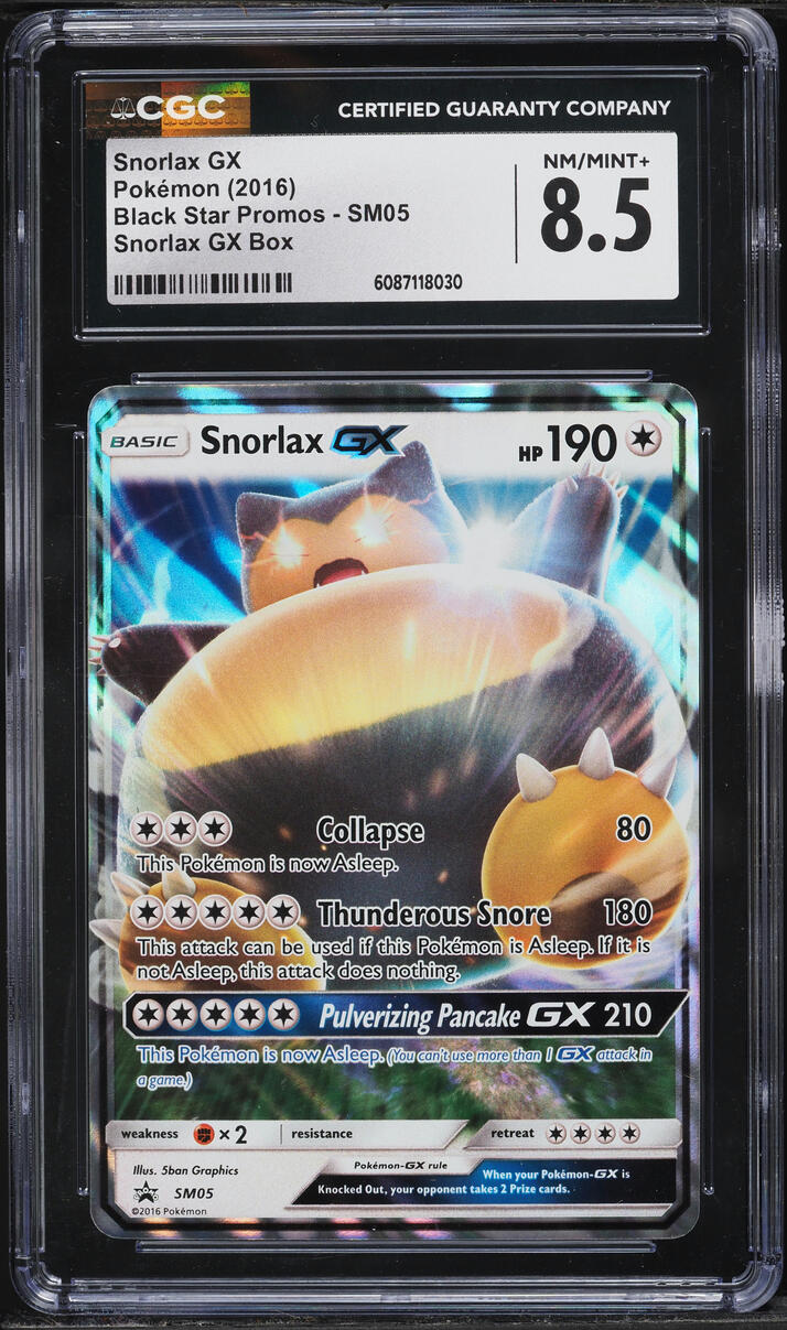 2016 Pokemon Sun & Moon Black Star Promo Holo Snorlax GX #SM05 CGC 8.5 NM-MT+