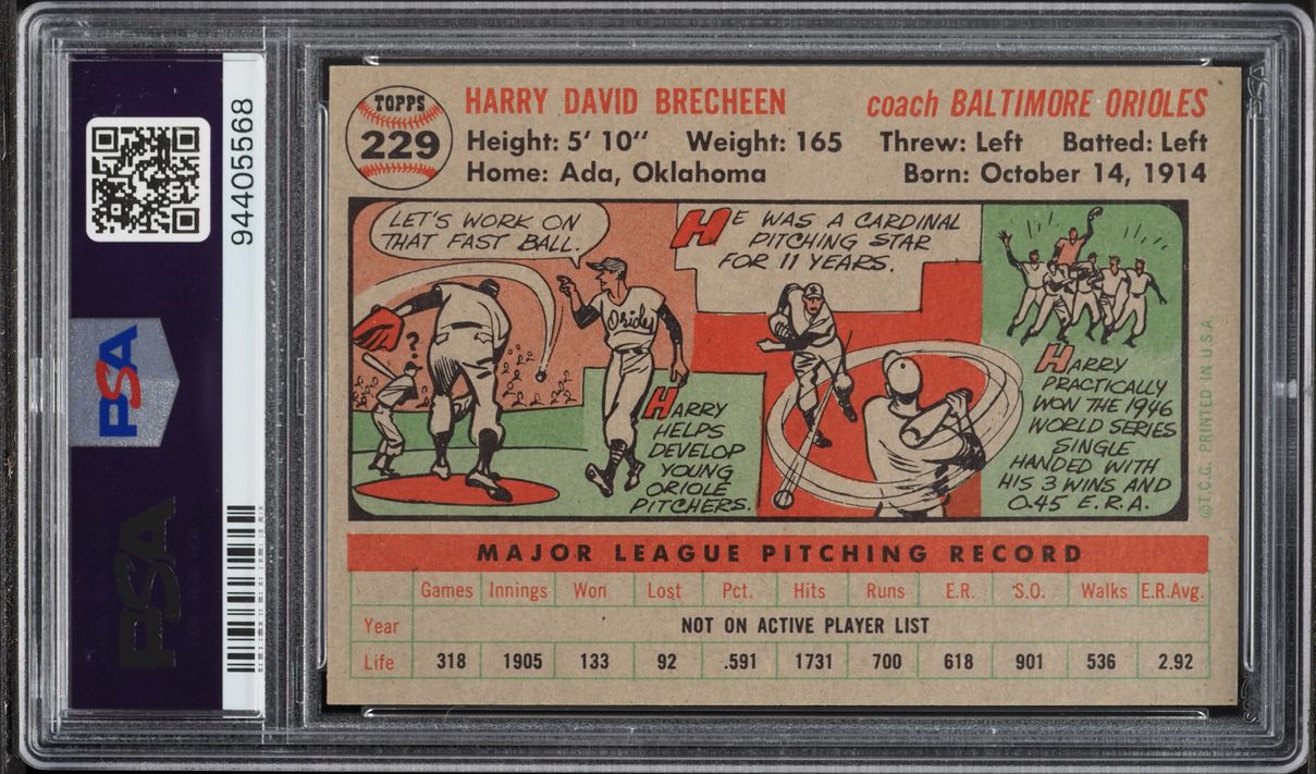 1956 Topps Harry Brecheen #229 PSA 7 NRMT