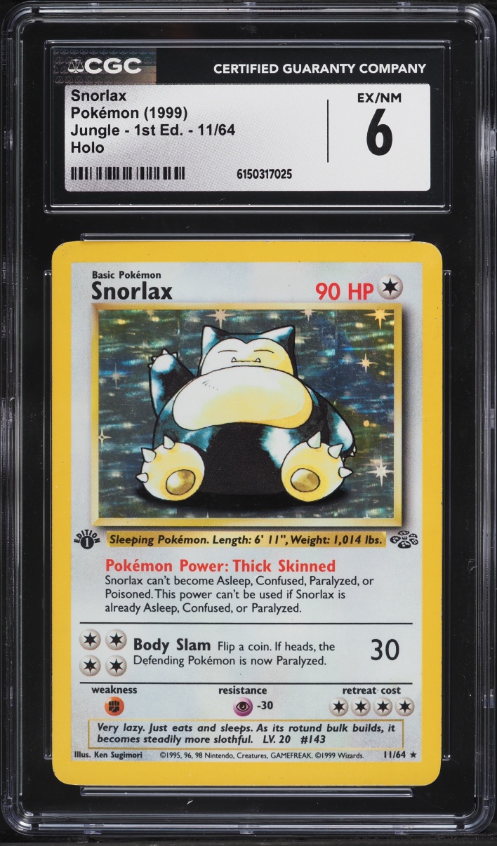 1999 Pokemon Jungle 1st Edition Holo Snorlax #11 CGC 6 EXMT