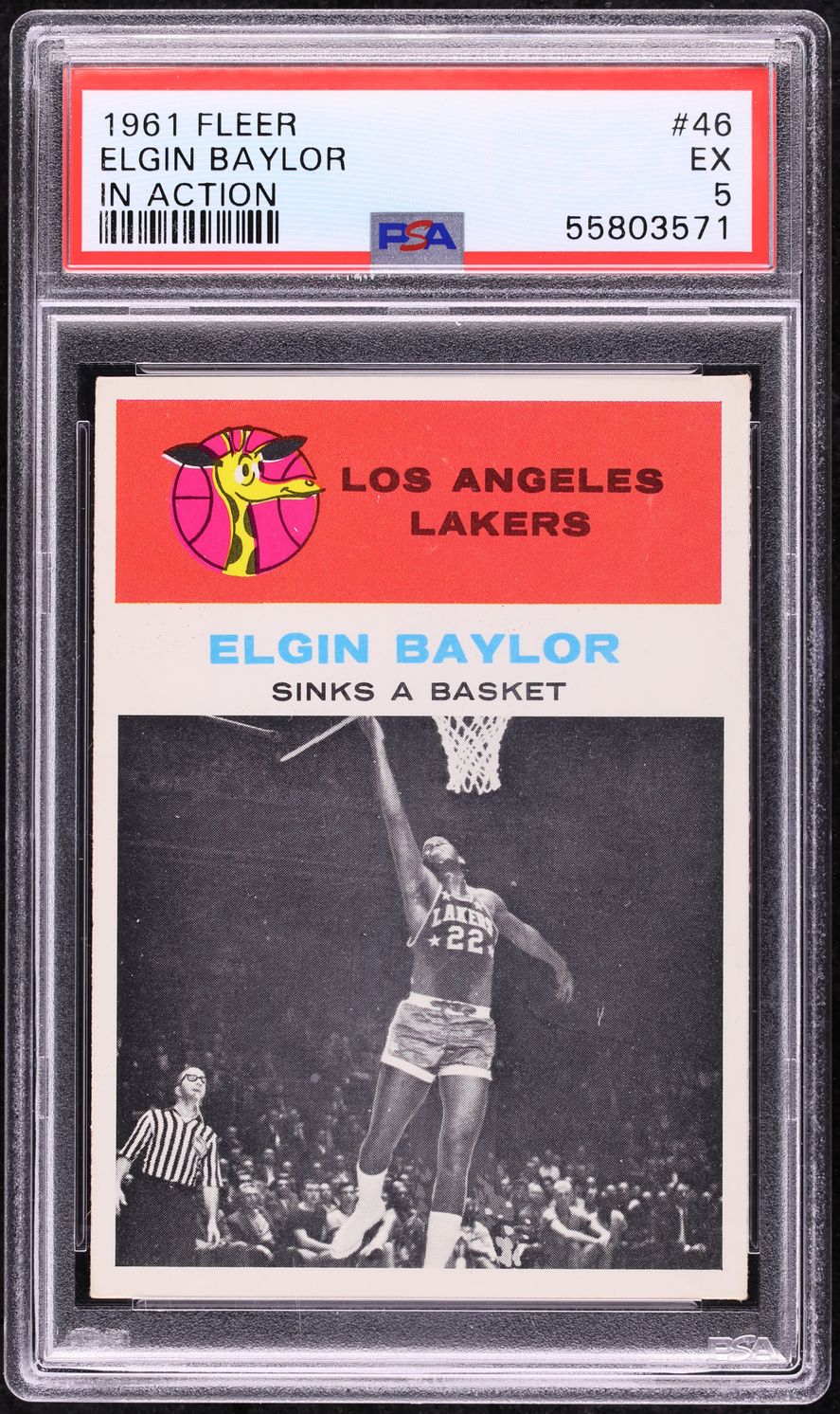 1961 Fleer Basketball Elgin Baylor ROOKIE, IN ACTION #46 PSA 5 EX