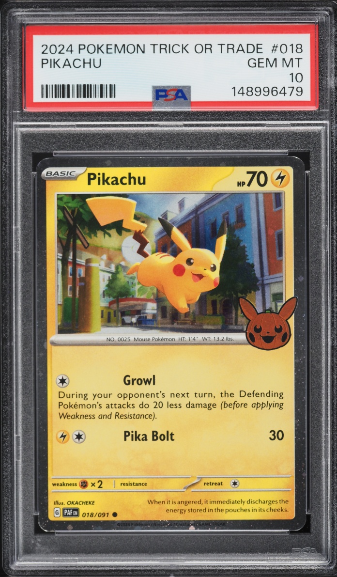 2024 Pokemon Scarlet & Violet Paldean Fates Trick Or Trade Holo Pikachu #18 PSA 10 GEM MINT