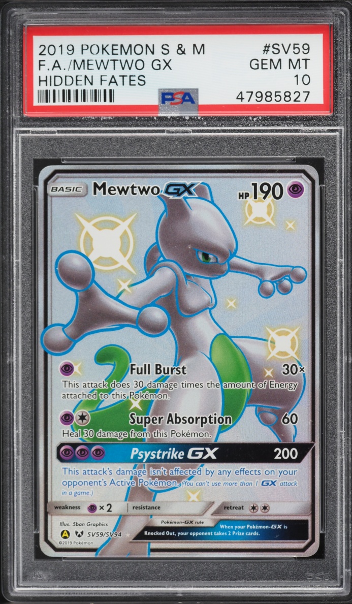 2019 Pokemon Sun & Moon Hidden Fates Shiny Vault Full Art Mewtwo GX #SV59 PSA 10 GEM MINT