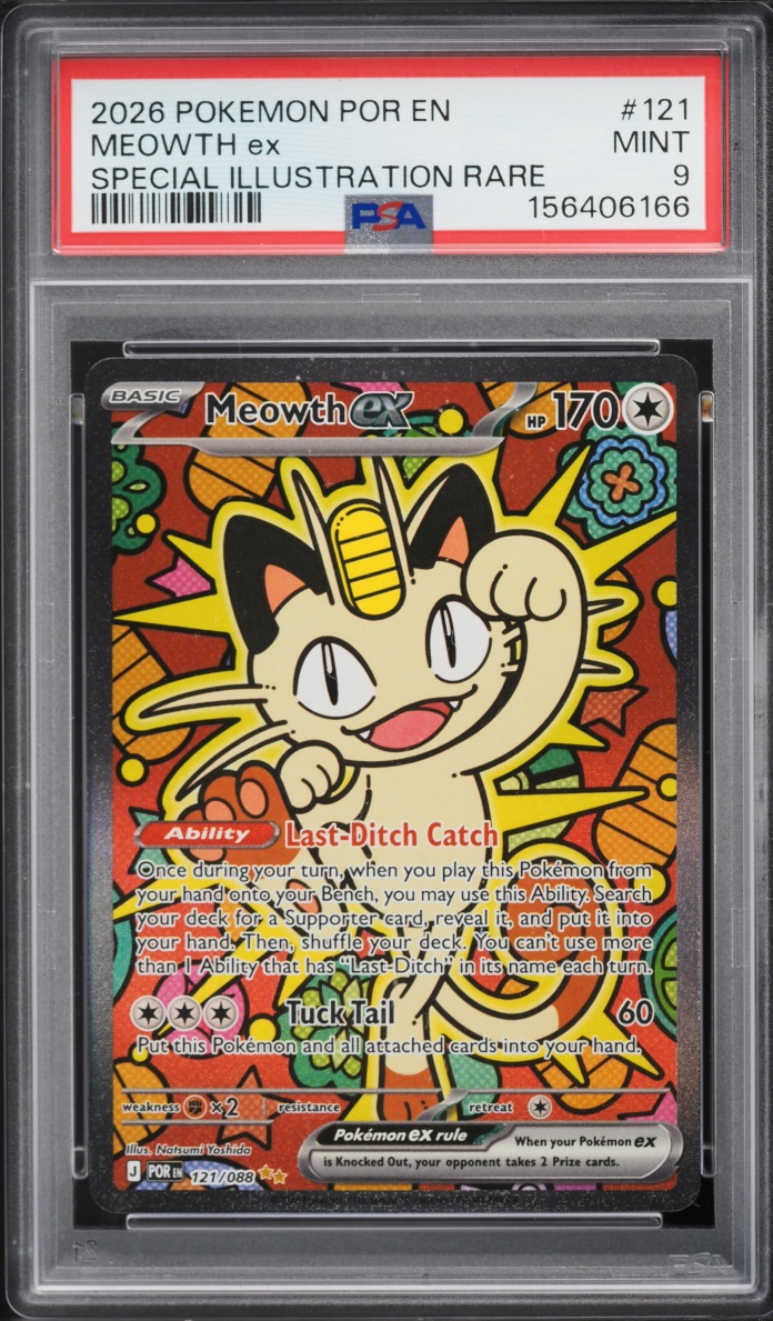 2026 Pokemon Mega Evolution Perfect Order SIR Meowth ex #121 PSA 9 MINT
