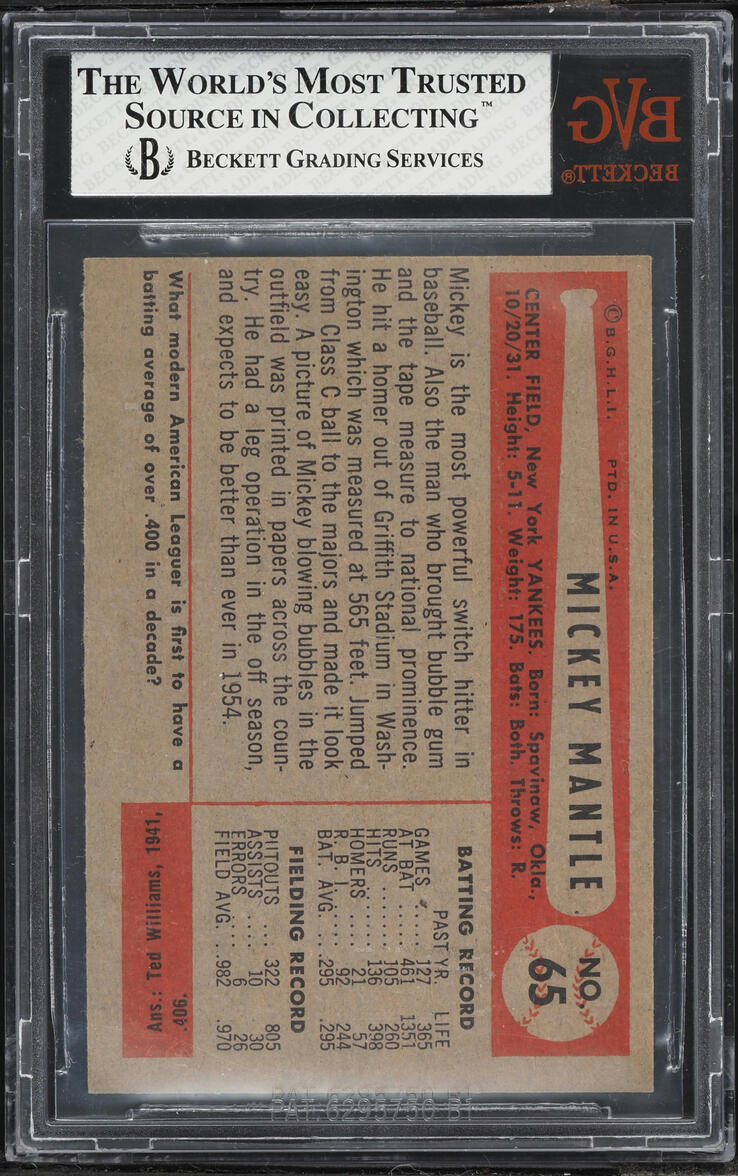 1954 Bowman Mickey Mantle #65 BVG 5.5 EX+