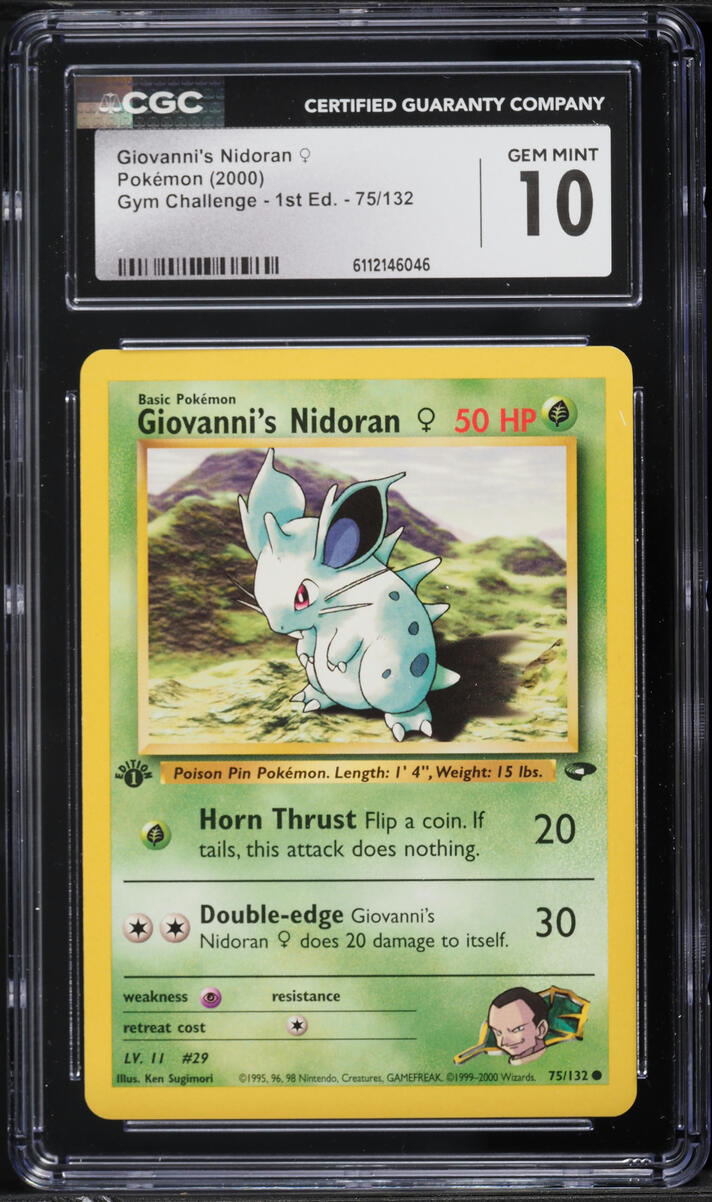 2000 Pokemon Gym Challenge 1st Edition Giovanni's Nidoran #75 CGC 10 GEM MINT