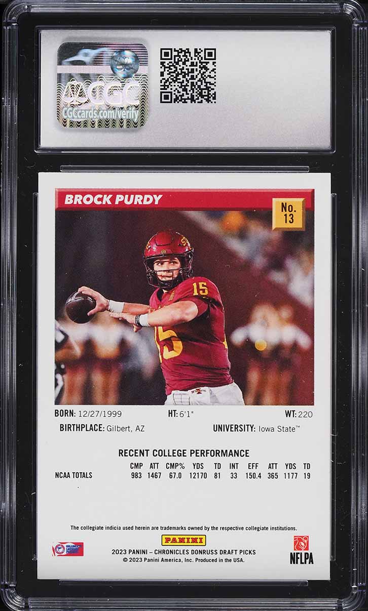 2023 Panini Chronicles Donruss Draft Retro Brock Purdy #13 CGC 10 GEM MINT