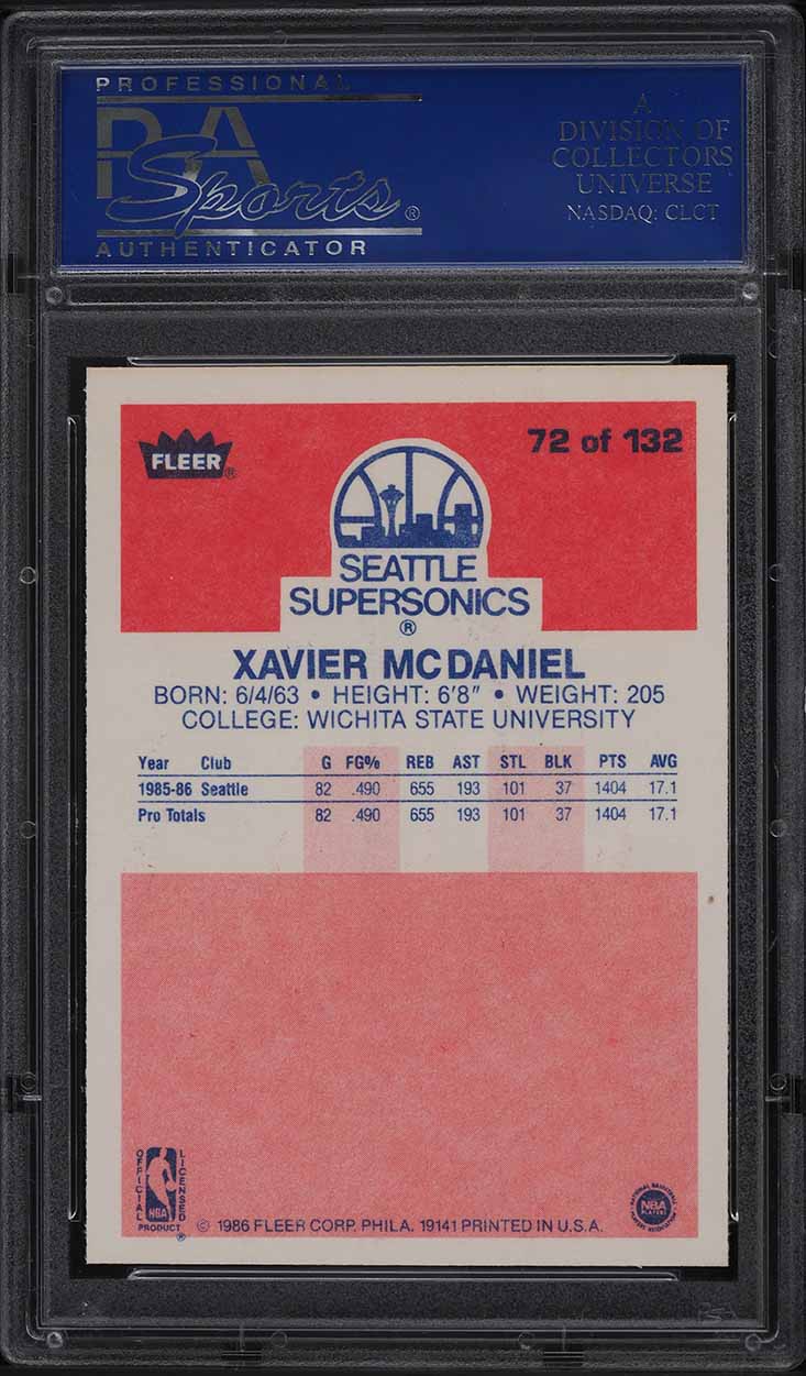 1986 Fleer Basketball Xavier McDaniel ROOKIE #72 PSA 9 MINT
