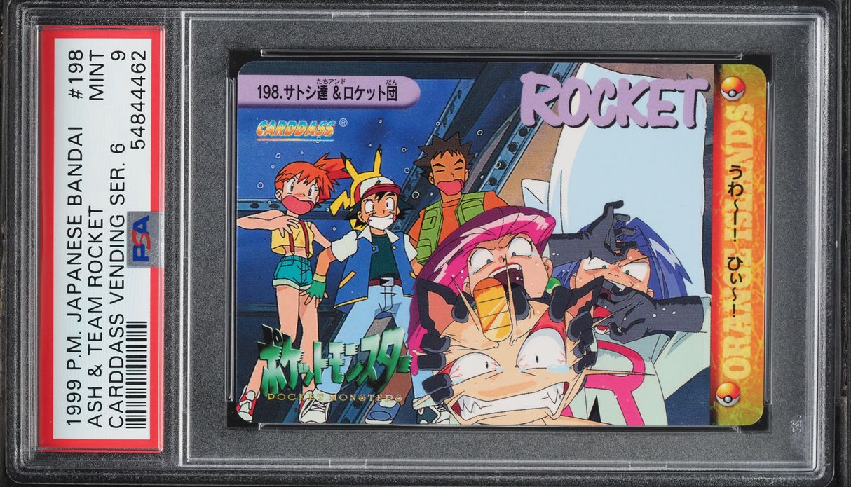 1999 Pokemon Japanese Bandai Carddass Vending Series 6 Ash & Team Rocket #198 PSA 9 MINT