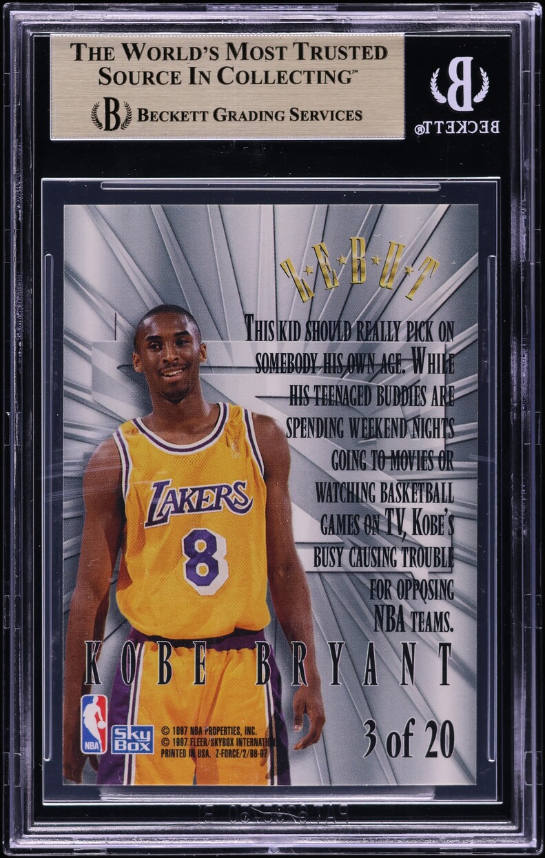 1996 Skybox Z-Force Z-Peat Zebut Kobe Bryant ROOKIE #3 BGS 9.5 GEM MINT
