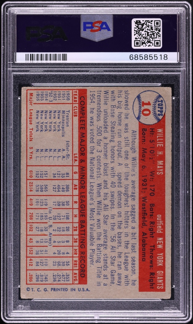 1957 Topps Willie Mays #10 PSA 2 GD