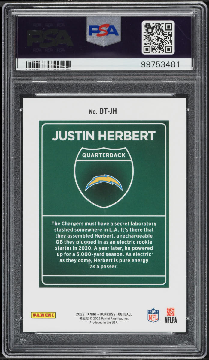2022 Donruss Downtown! Justin Herbert #DTJH PSA 10 GEM MINT