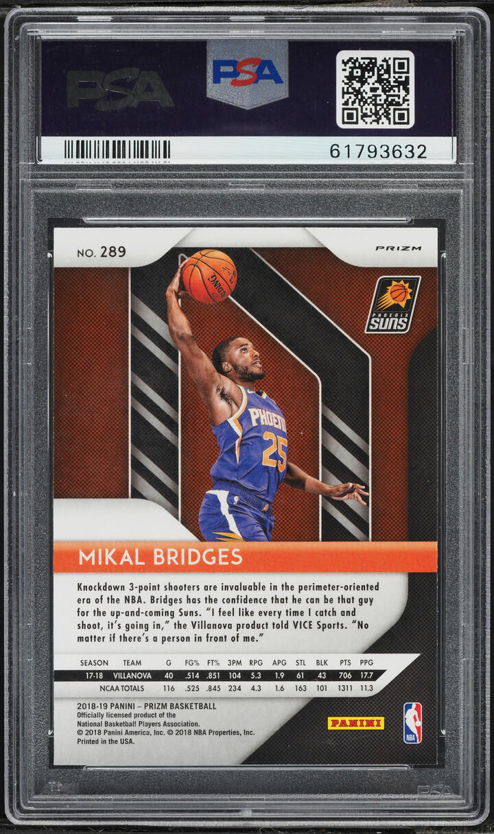 2018 Panini Prizm Purple Wave Mikal Bridges ROOKIE #289 PSA 10 GEM MINT