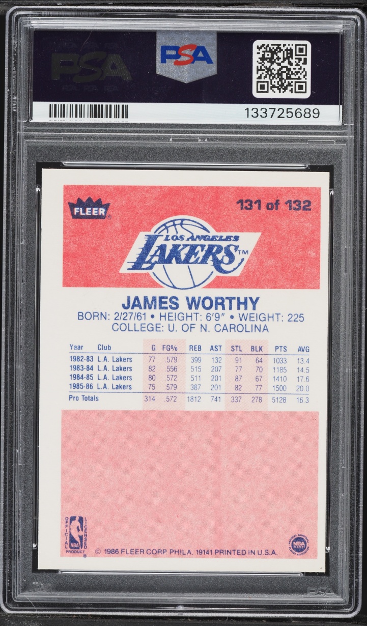 1986 Fleer Basketball James Worthy ROOKIE #131 PSA 6 EXMT