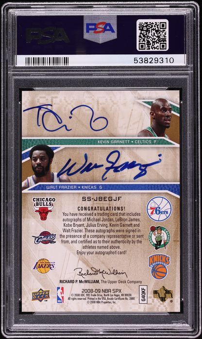2008 SPx Six Scripts Michael Jordan LeBron Kobe Erving Garnett Frazier AUTO /6 PSA 8 NM-MT